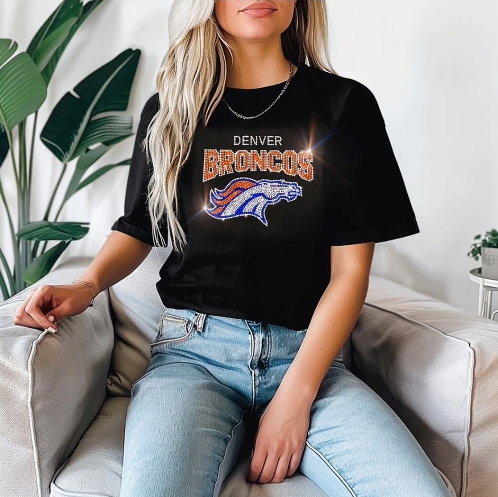 New Denver Broncos New Rhinestone Unisex Crewneck T-shirt S-XL